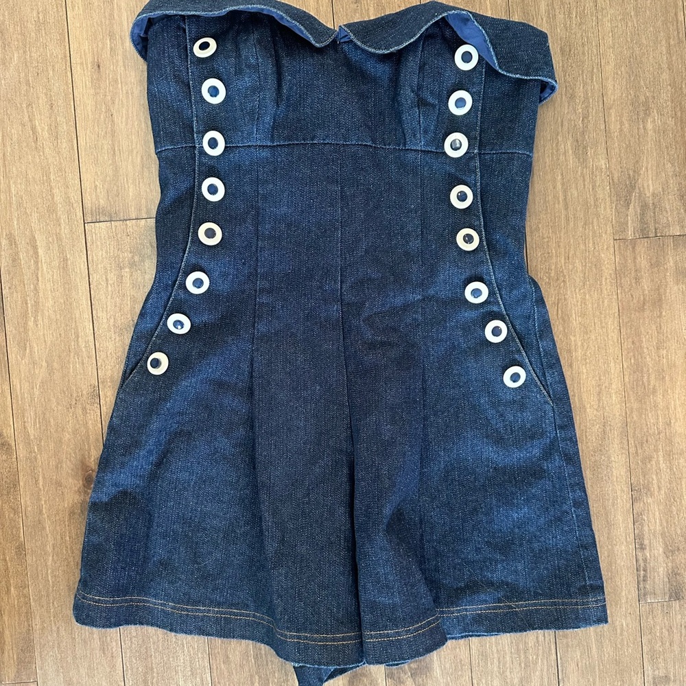 Betsey Johnson Sailor Denim Romper with Button Accents